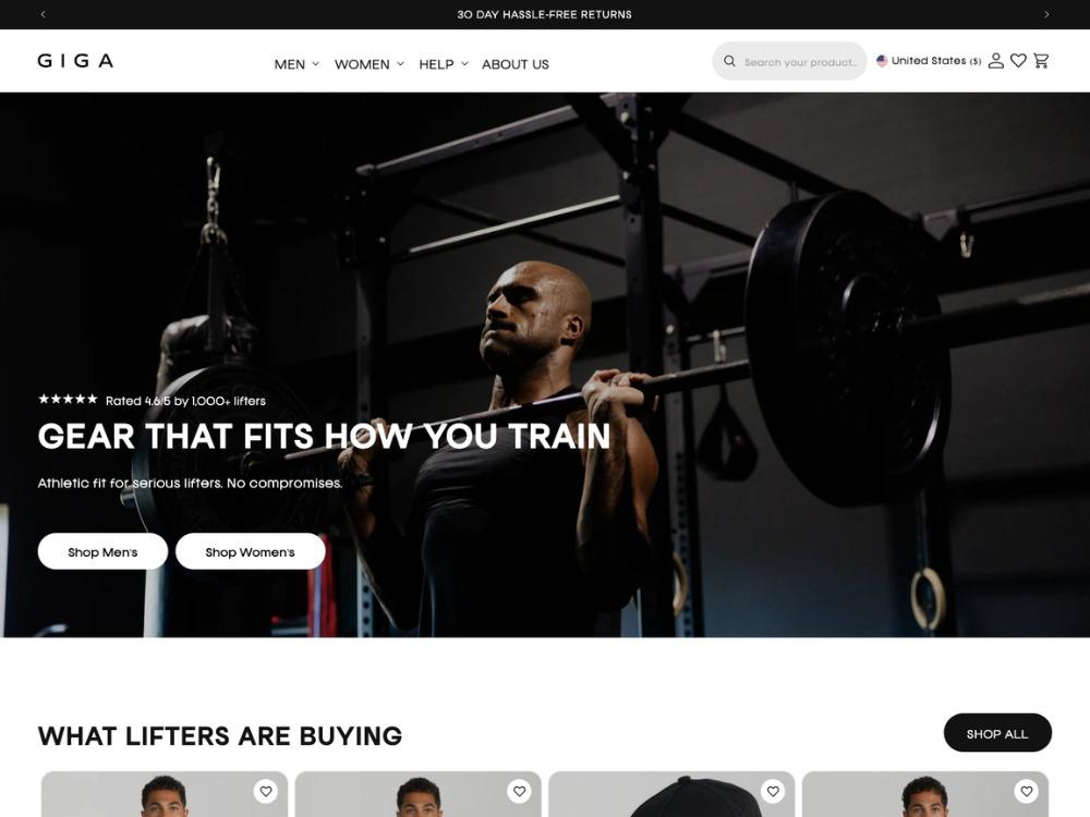GIGA fitness Shopify store